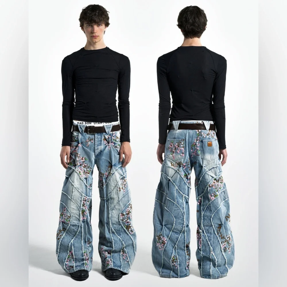 Bad Son CHERRY BLOSSOM DENIM PANTS JEANS Size Small NWT - Picture 1 of 10